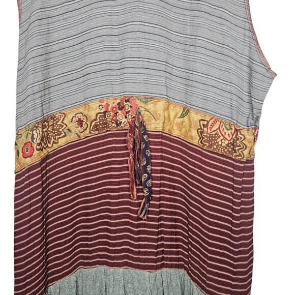 NOTHING MATCHES Sleeveless Midi Dress 2 Artsy Lagenlook Mixed Print Drop Waist - Picture 5 of 7